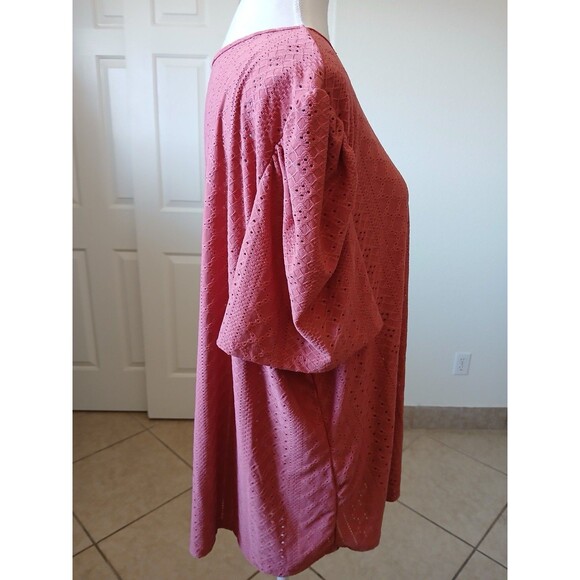 SHEIN Curve Women's  Size 3XL Eyelet Blouse Pink Round Neck Short Petal Sleeve - Picture 3 of 14